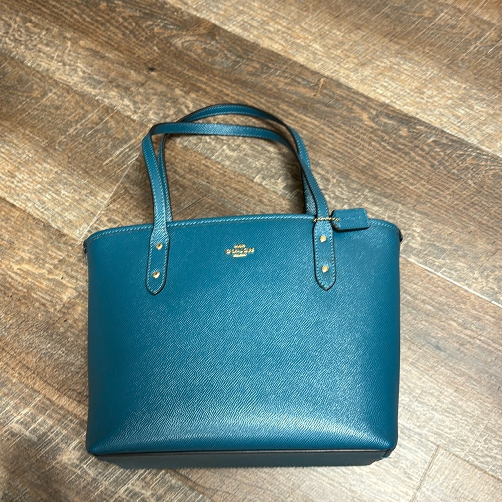 Coach Mini City Tote Zip Close Teal EUC